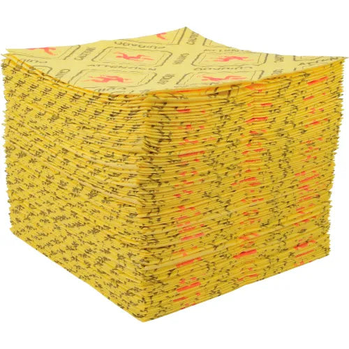 Global Industrial™ High Visibility Hazmat Sorbent Pads, Heavyweight, 16"W x 18"L, Yellow