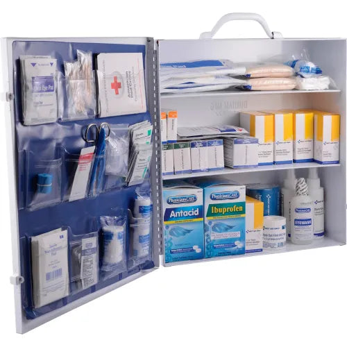 Global Industrial™ First Aid Kit, 75-100 Person, ANSI Compliant, 3-Shelf Steel Cabinet