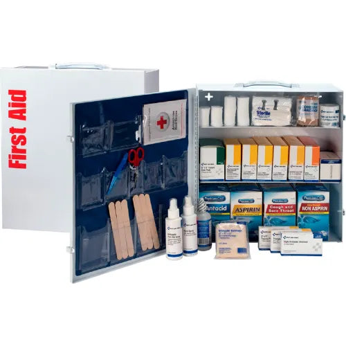 First Aid Only® 3 Shelf Industrial Station, 1092 Piece, Metal Cabinet w/ 12 Pocket Vinyl Liner