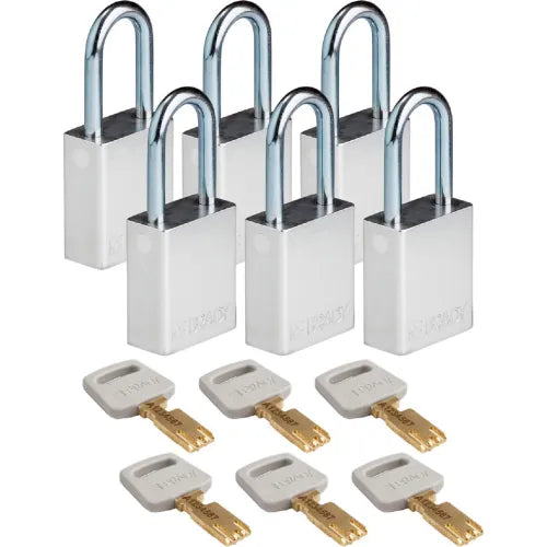 Brady® SafeKey Aluminum Lockout Padlocks, Silver, 38mm, 6/PK