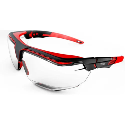 Uvex® Avatar S3851 OTG Safety Glasses, Black & Red Frame, Clear Lens, Scratch-Resistant