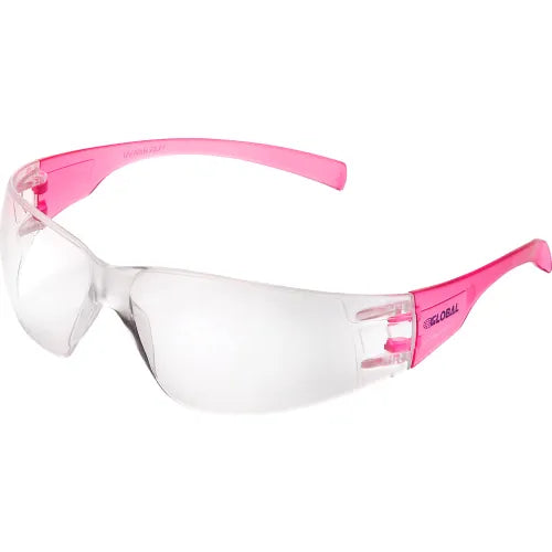 Global Industrial&#153; Frameless Petite Safety Glasses, Scratch Resistant, Clear Lens, Pink Frame - Pkg Qty 12