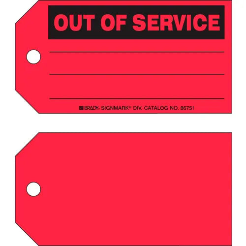 Brady&#174; 86751 Out Of Service Production Tag, 100/Pkg, Cardstock, 5-3/4&quot;W x 3&quot;H