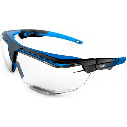 Uvex&#174; Avatar S3853 OTG Safety Glasses, Blue/Black Frame, Clear, Anti-Scratch, Anti-Reflective