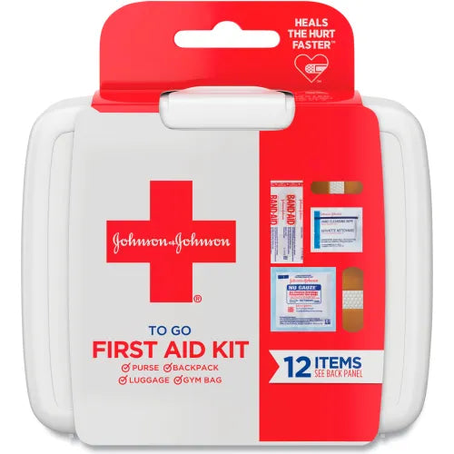 Johnson & Johnson Red Cross 8295 Mini First Aid To Go Kit, 12 Pieces, Plastic Case